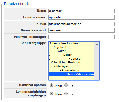 15 joomla neuer benutzer daten