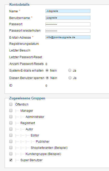 25 joomla neuer benutzer daten