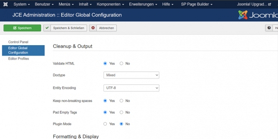 JCE Editor im Joomla! 3 Backend einstellen